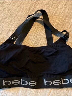 bebe Black Logo Elastic Band Sports Bralette